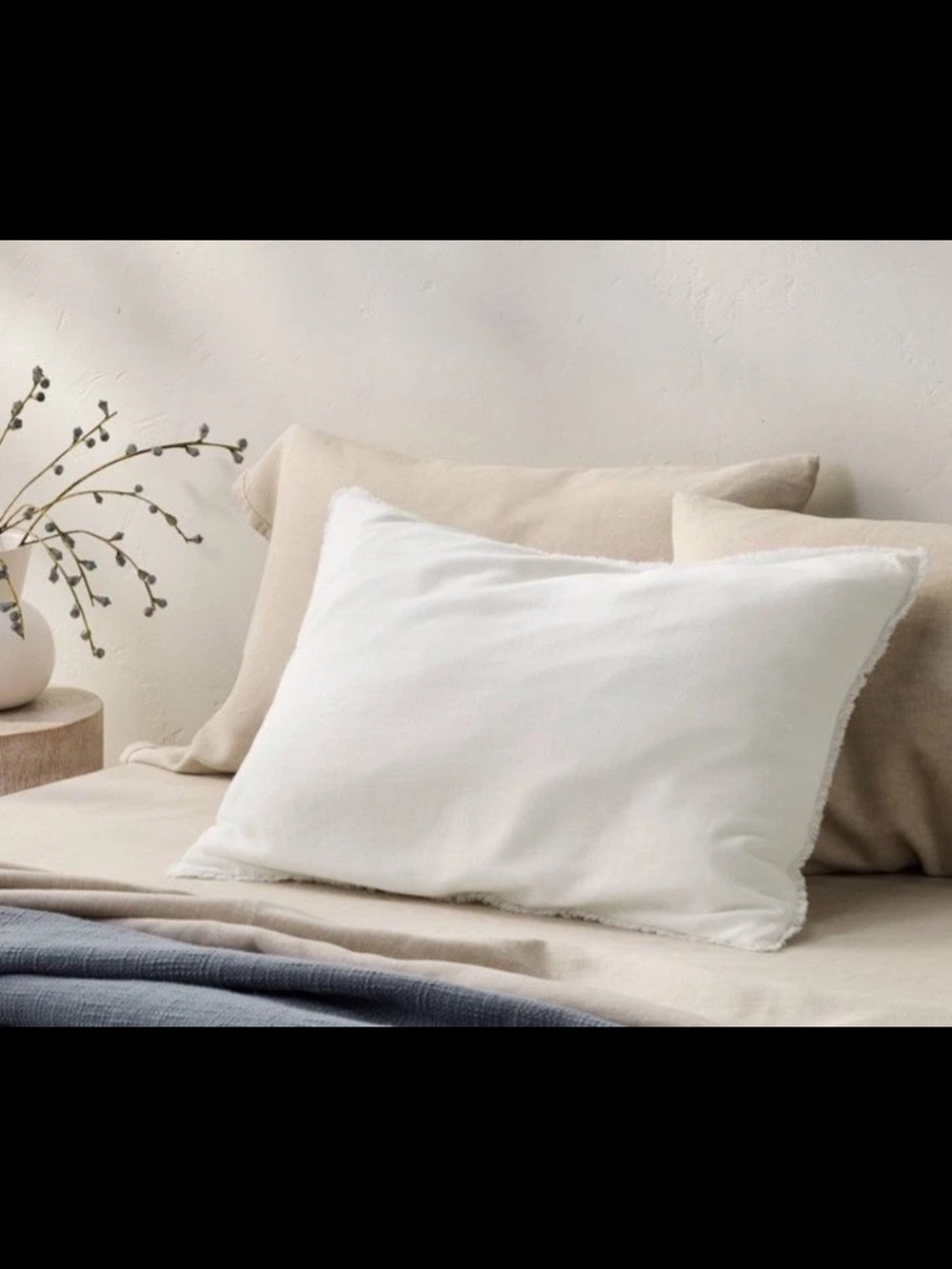 CASALUNA Linen Blend White‎ KING Fringe Pillow Shams Zip Closure Set Of 2